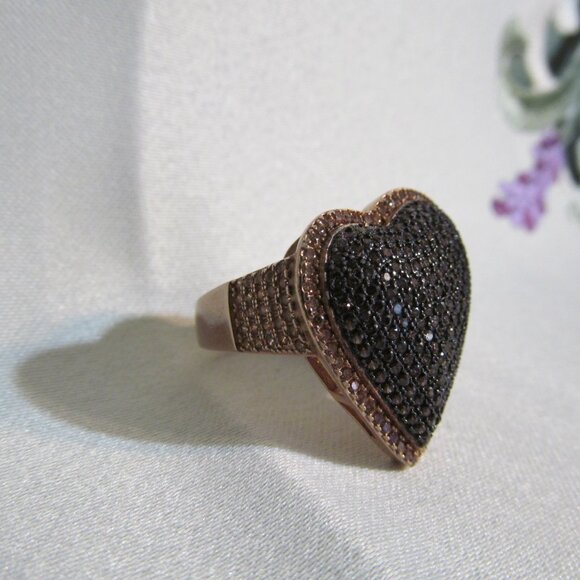 Bella Luce Mocha & Champagne Diamond Simulant Rose Gold Plated 925 Heart Ring 10 - Picture 3 of 15